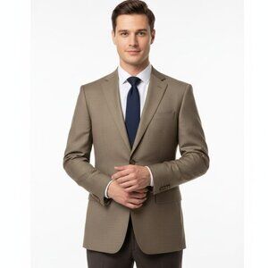 Renoir Mens Light Brown 2-Button Suit Jacket Size 38 LONG Polyester Blend Lined